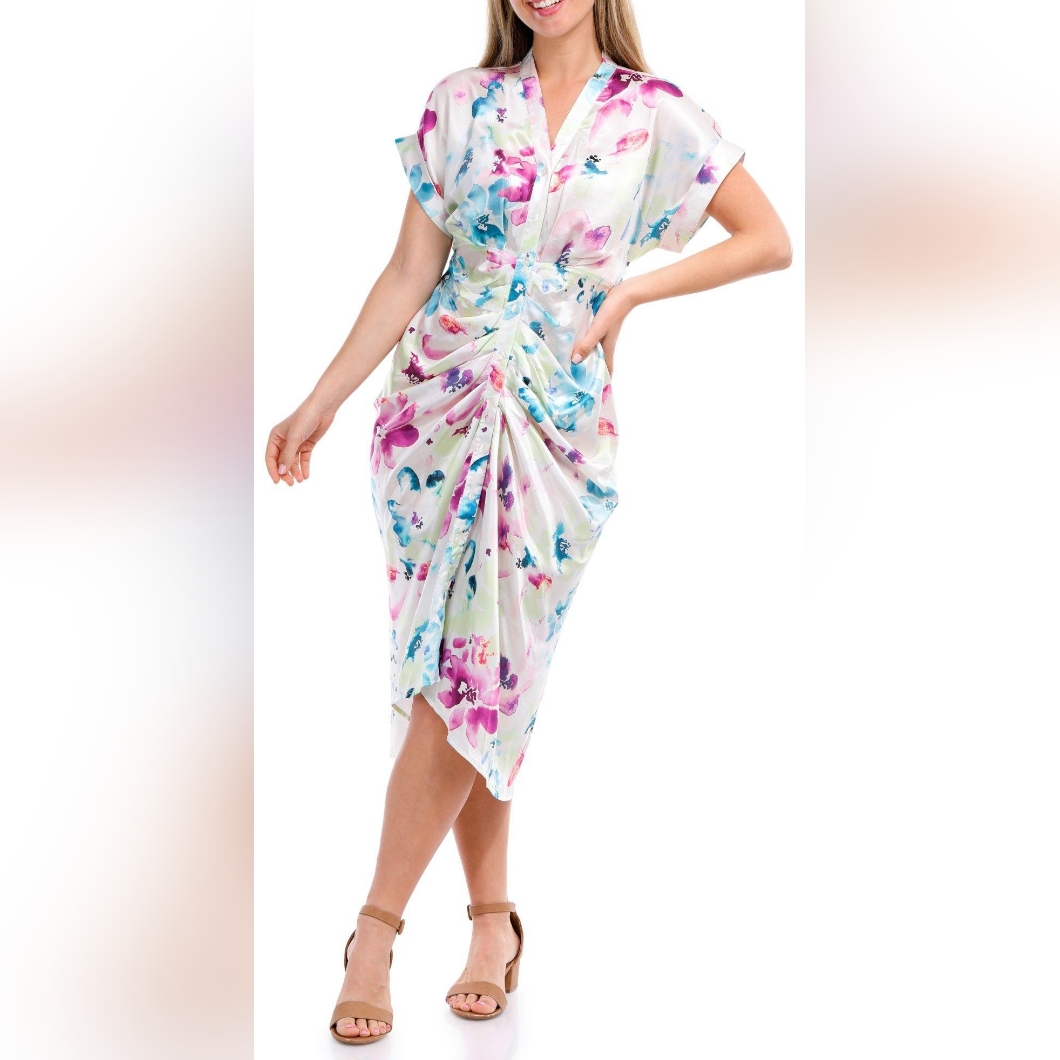 Steve Madden Womens Short Sleeve Buttoned Front Print Dress Steve Madden Womens Short Sleeve Buttoned Front Print Dress